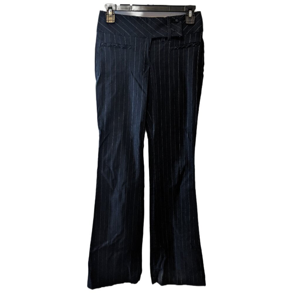 Vintage Y2K Pinstripe Pants Low Rise Flare 00s Office Siren Black Gothic Cotton